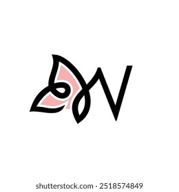 Letra W Ilustração inicial do símbolo gráfico do ícone do vetor do design do logotipo da borboleta