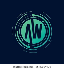 Letter A W Initial Cyber Multimedia Logo