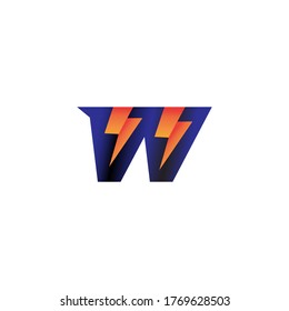 Letter W Initial Logo Design Template. Alphabet with Thunder Shape Logo Concept. Dark Blue and Orange Gradation Color Theme. Isolated On White Background