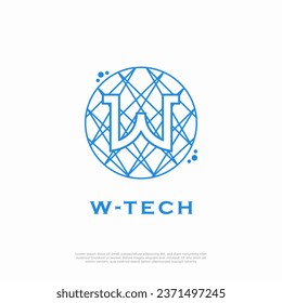 Letter W Initial Logo Design Concept with Technology logo template