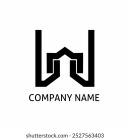 Letter W, initial monochrome company concept logo design, isolated on white. Vector 