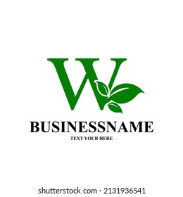 Letter w Initial natural vector logo template. Design with leaf and green color