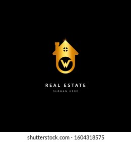Letter W Initial Real estate logo. gold color vector
