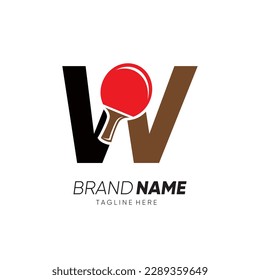 Letter W Initial Table Tennis or Ping Pong Racket Logo Design Vector Icon Graphic Emblem Illustration