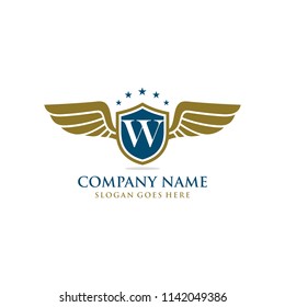 Letter W initial wing logo design