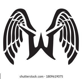 Letter W, Initials with Design Wings