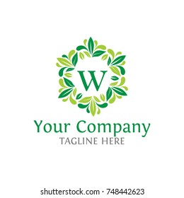 Letter W initials logo. Luxury abc leaf logotype.