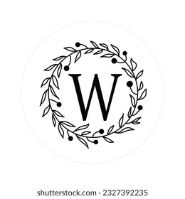 Letra "W" iniciales con marcos florales redondos, logotipo de monograma vectorial, archivo de corte