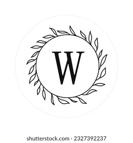 Letter "W" Initials with Round Floral Frames, Vector Monogram Logo, Cricut File