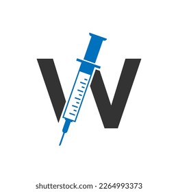 Letter W Injection Logo Design Vector Template. Healthcare Logotype