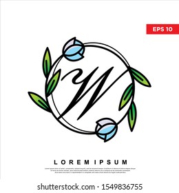 letter w inside floral frame logo. modern icon, template design