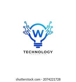 Letter W Inside Lamp Bulb Technology Innovation Logo Design Template Element