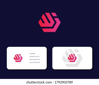 Letter W J logo design with business card vector template. creative minimal monochrome monogram symbol. Premium business logotype. Graphic alphabet symbol for corporate identity