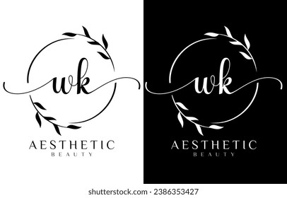 Letter W and K Beauty Logo with Flourish Ornament