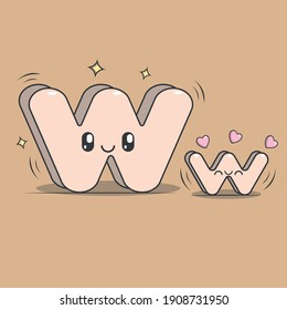 Letter W kawaii style. Character of the alphabet
