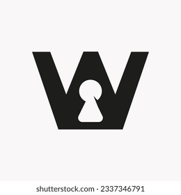 Letter W Key Hold Logo Design. Locked Icon, Security, Protection, Safe Symbol Vector Template