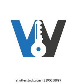 Letter W Key Logo Combine With House Locker Key For Real Estate and House Rental Symbol Vector Template