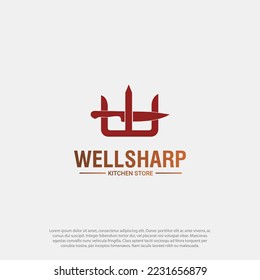 Letter W with knife in the middle of letter logo designs vector