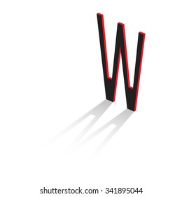 Letter "W" of the Latin alphabet. Volumetric drawing with shadow. Vector illustration.