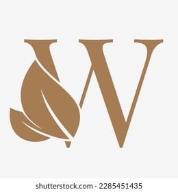 letter W with leaf decoration initial luxury vector logo design