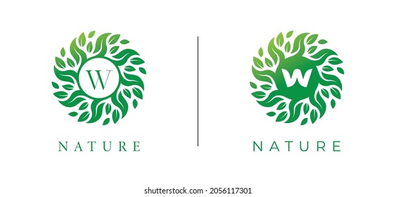 Logo de la letra W Flor de hojas. Plantilla de logotipo del vector