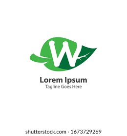 Letter W with leaf logo concept template design symbol