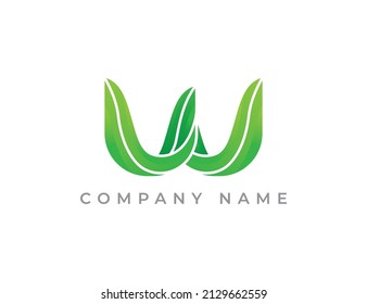 Símbolo del icono de la letra W Leaf. Plantilla de logotipo del vector