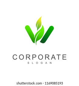 letter w with leaf logo template