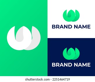 letter W with leaf modern logo design vector