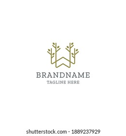 Letter W with leaf tree logo icon design template