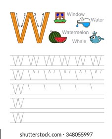 Letter W. Learn handwriting.