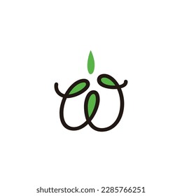 Letter W leaves, plant geometric symbol simple logo vector