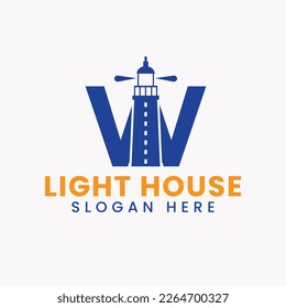 Letter W Light House Logo Vector Concept. Light House Logotype