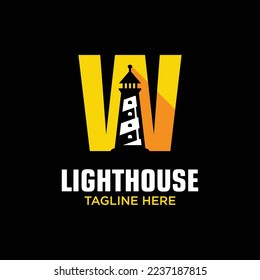 Letter W Lighthouse Logo Design Template Inspiration, Vector Illustration.