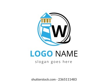 Plantilla vectorial de diseño de logotipo del faro de la letra W. Logo vectorial moderno para negocios, organización o sitio web