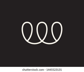 Letter W line logo design. Linear creative minimal monochrome monogram symbol. Graphic alphabet symbol. White icon design template element on black background. Vector illustration.