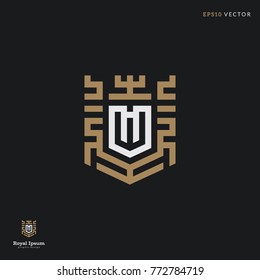 Letter "W" line logo. Royal goemetric frame illustration. Eps10 vector