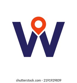 Letter W Location Logo Design Sign. Location Icon Concept With Alphabet For Road Direction Symbol Vector Template