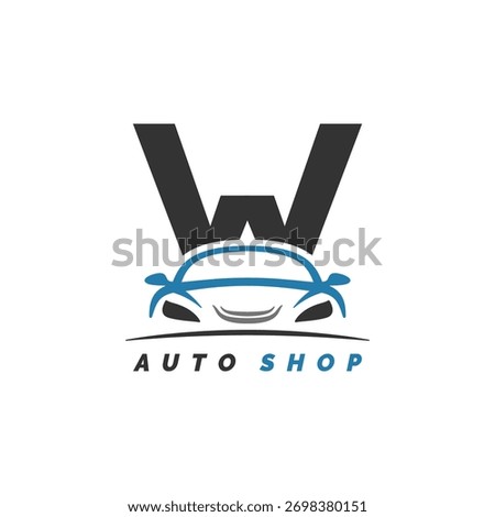 letter W logo auto mechanic with car design. Alphabet W automotive car style icon