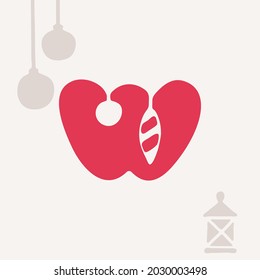 Letter W logo with balls for Christmas and 2022 New Year design. Perfect for your family gifts package, greeting cards to your colleagues, and t-shirts prints.