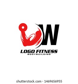 Letter W Logo With barbell. Fitness Gym logo template.