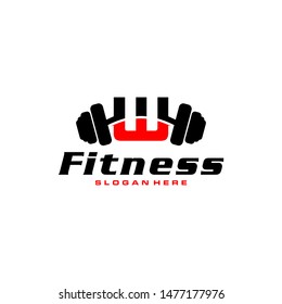 Letter W Logo With barbell. Fitness Gym logo. fitness vector logo design for gym and fitness.