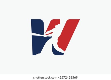 letter W logo with baseball player silhouette. It is good for team logo, club, sticker, etc.