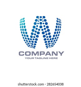 Letter W logo , Blue Bold sphare logo on white background . Place for Company name and tag line . Business logo - vector illustration