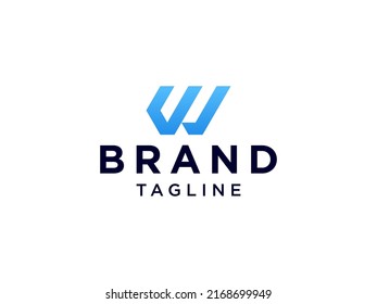 Letter W Logo Blue Square Rounded. Flat Vector Logo Design Template Element
