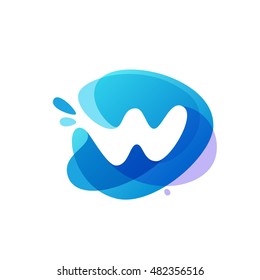 Letter W logo at blue water splash background. Vector ecology elements for posters, t-shirts, ecology presentation or card.