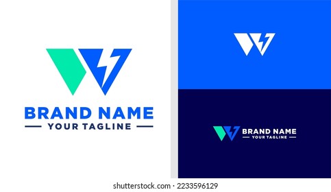LETTER W LOGO BOLT ELECTRICITY NEGATIVE SPACE EDITABLE