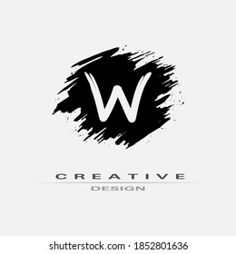 Letter W Logo With Brush Stroke and Splatter Elements. Handwritten Brush Stroke letter W logo design. Creative template suitable for company, logotype, emblem, monogram, jewelry, cosmetic, brand name.
