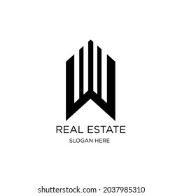 letter W logo and building. vector combination of letter W with building. suitable for real estate business initials W