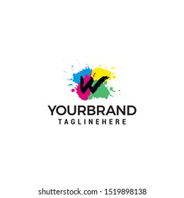 Letter W logo at colorful paint splash background design element template